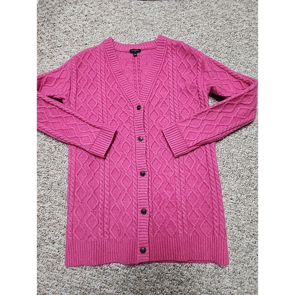 Talbots Alpaca Wool Blend Petite‎ S Hot Pink Button Cable Knit Cardigan Sweater